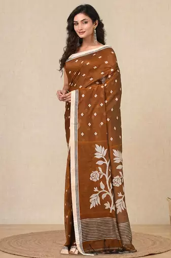 mustard geometric motifs cotton blend soft saree