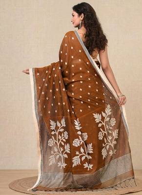 mustard geometric motifs cotton blend soft saree 3
