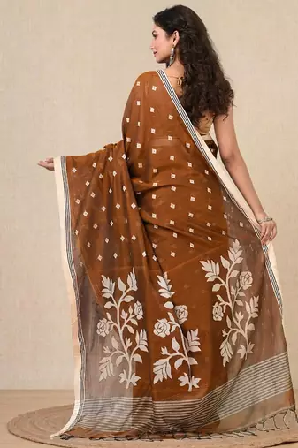 mustard geometric motifs cotton blend soft saree