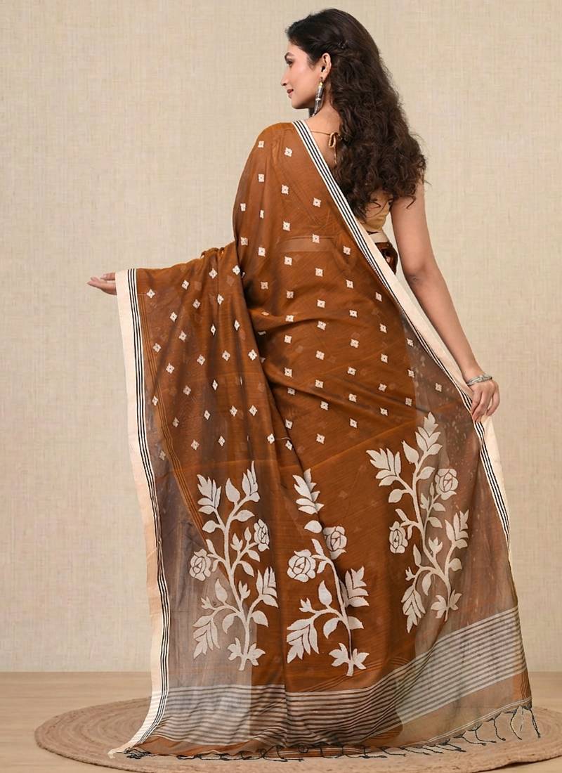 mustard geometric motifs cotton blend soft saree