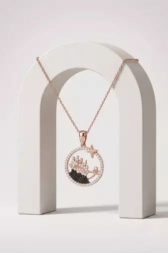 925 Sterling Silver Rose Gold Plated Tree of Life Pendant Necklace Set  for Women