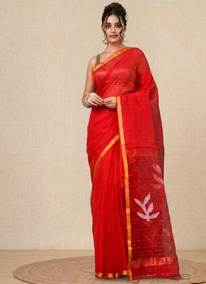 red sequin work resham silk blend soft saree 1