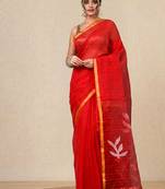 red sequin work resham silk blend soft saree