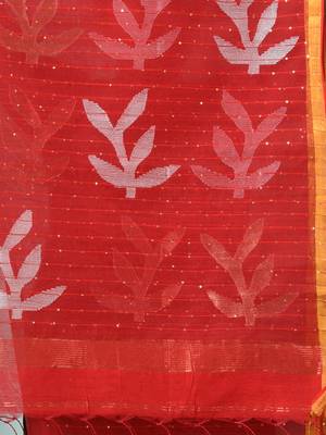 red sequin work resham silk blend soft saree 4