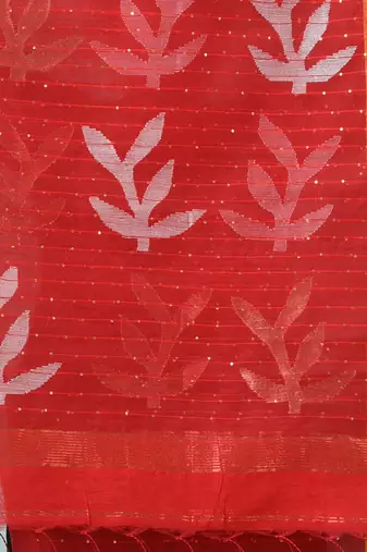 red sequin work resham silk blend soft saree