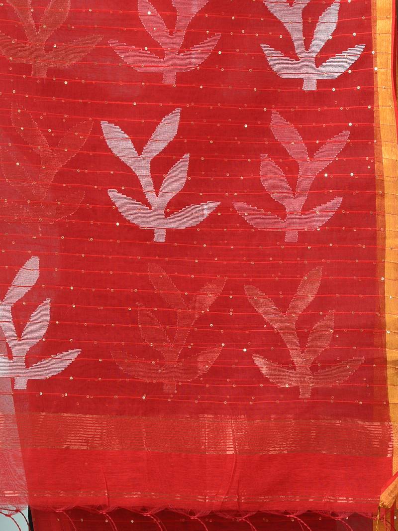 red sequin work resham silk blend soft saree
