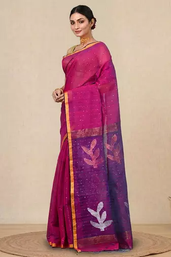 purple sequin work resham silk blend soft saree