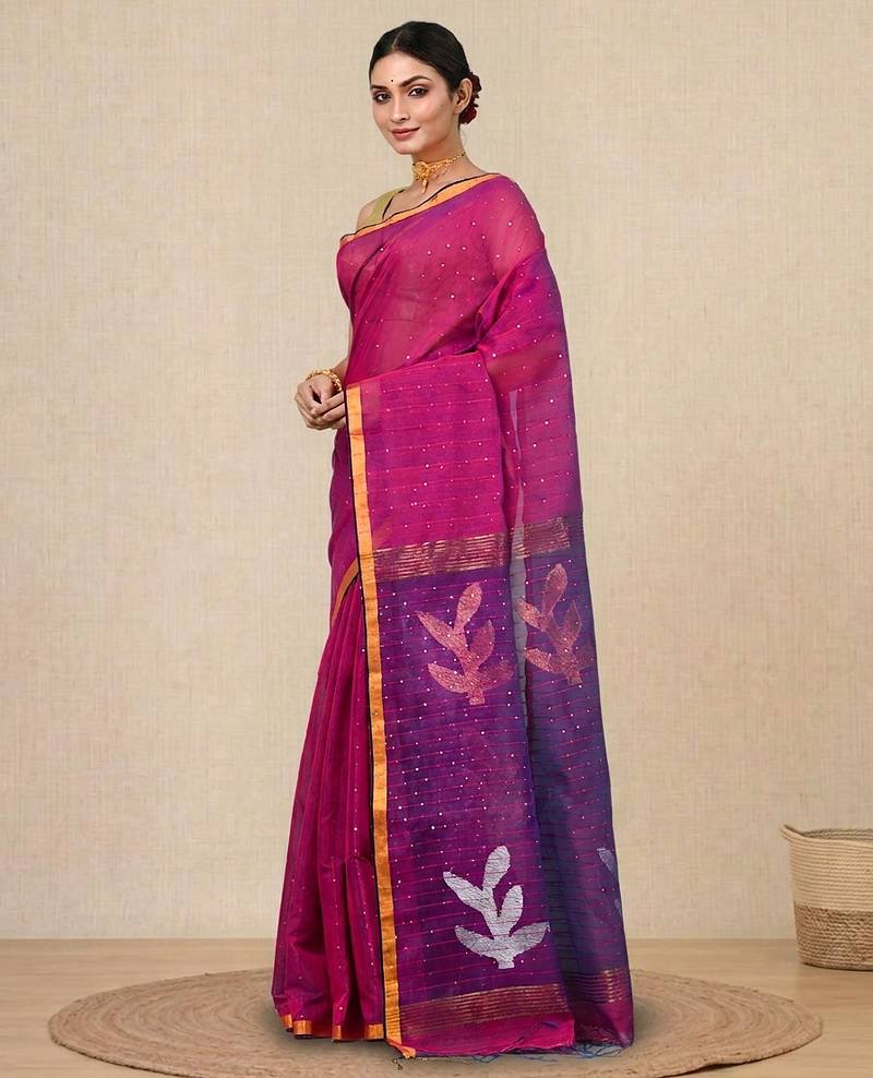 purple sequin work resham silk blend soft saree