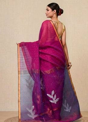 purple sequin work resham silk blend soft saree 3