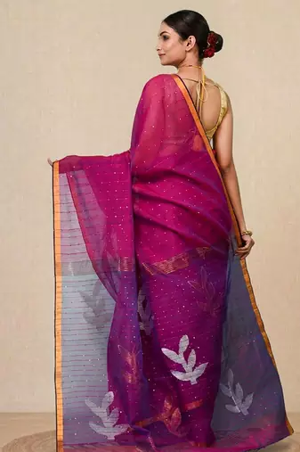 purple sequin work resham silk blend soft saree