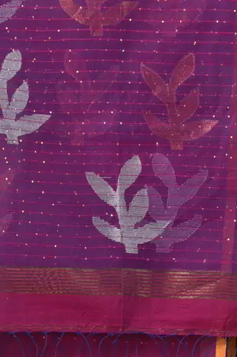 purple sequin work resham silk blend soft saree