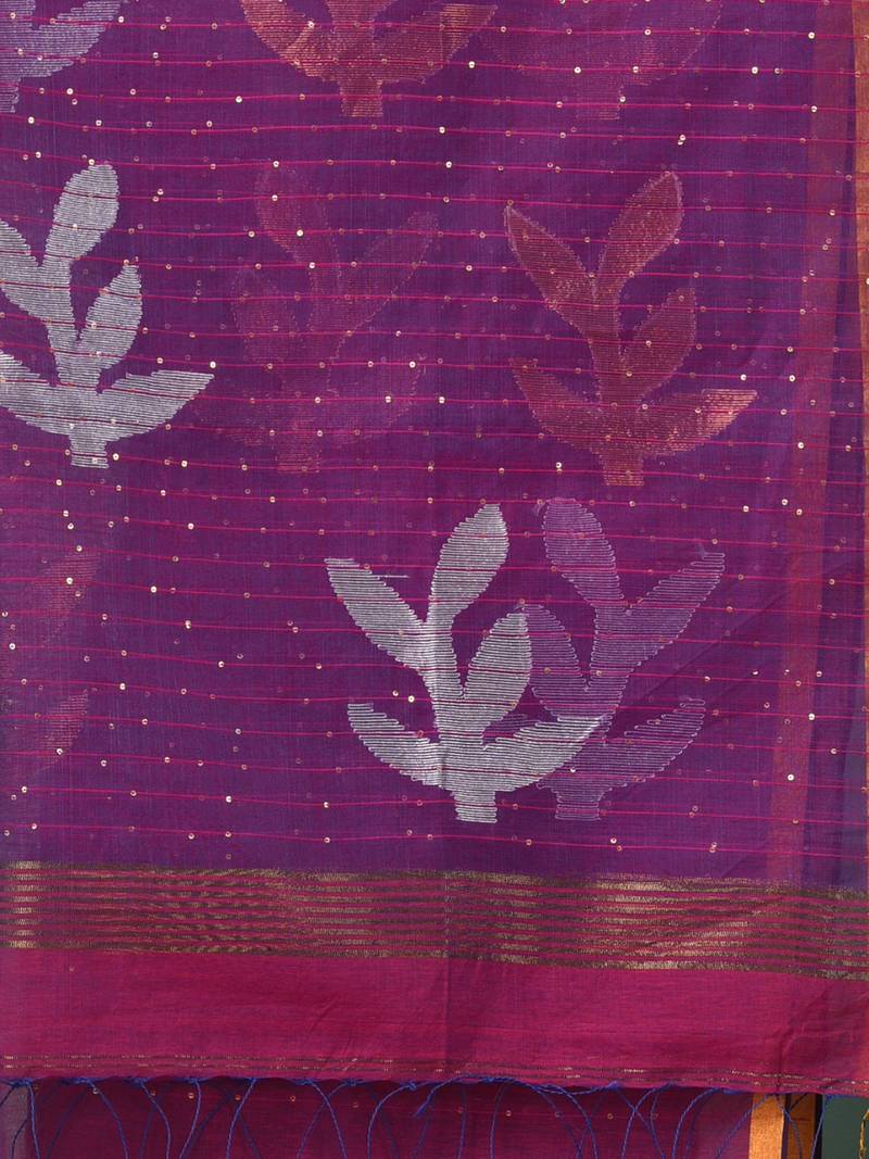 purple sequin work resham silk blend soft saree