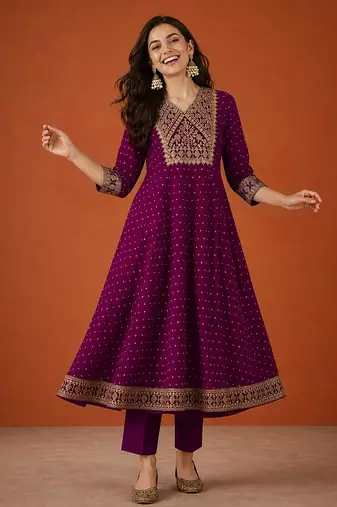 Women's Gorgeous Embroidery Work Vichitra Silk Fabric Flared Kurta Pant and Dupatta Set