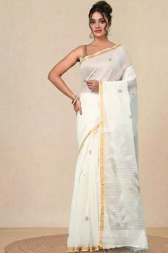 off white sequin work resham silk blend soft saree