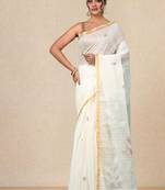 off white sequin work resham silk blend soft saree
