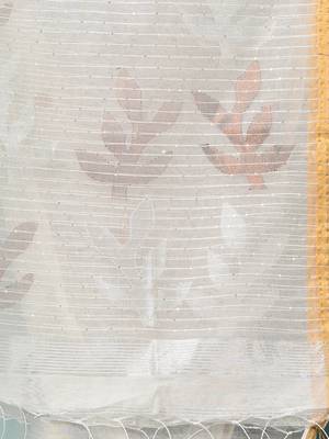 off white sequin work resham silk blend soft saree 4