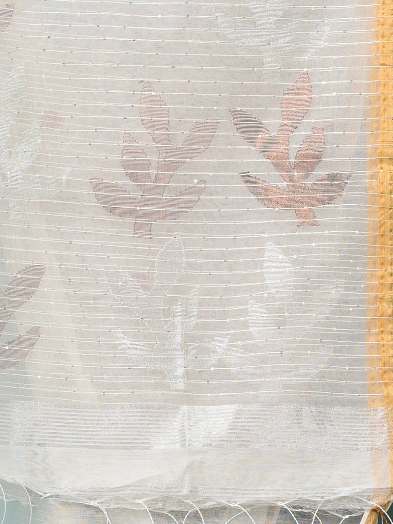 off white sequin work resham silk blend soft saree
