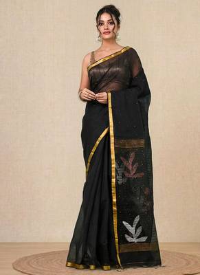 black sequin work resham silk blend soft saree 1
