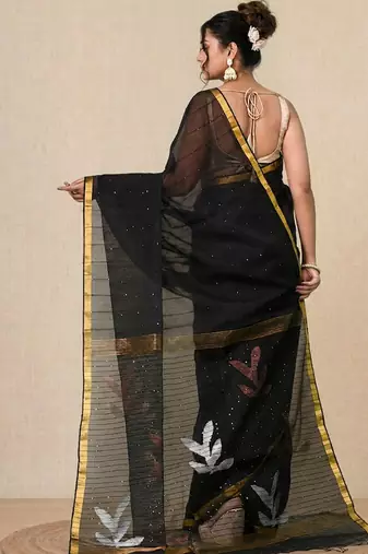 black sequin work resham silk blend soft saree