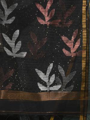 black sequin work resham silk blend soft saree 4