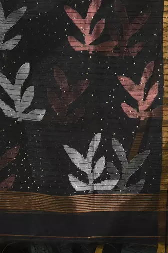 black sequin work resham silk blend soft saree