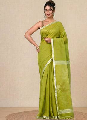 lime green sequin work resham silk blend soft saree 1