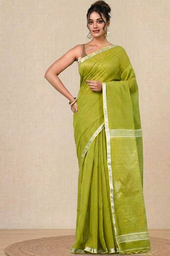 lime green sequin work resham silk blend soft saree