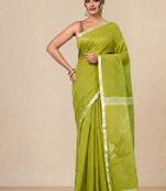 lime green sequin work resham silk blend soft saree