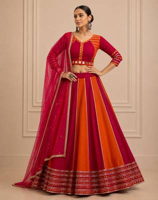 Rani pink Cotton Handwork Navratri Lehenga Choli 1