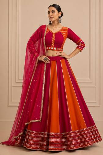 Rani pink Cotton Handwork Navratri Lehenga Choli