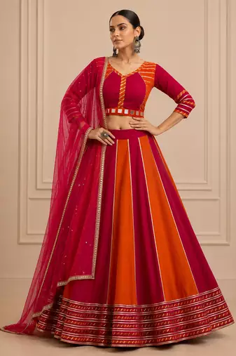 Rani pink Cotton Handwork Navratri Lehenga Choli