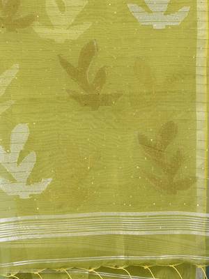 lime green sequin work resham silk blend soft saree 4