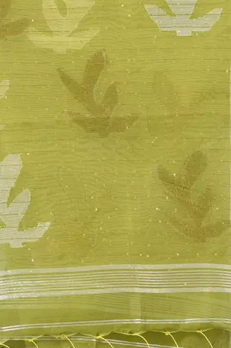 lime green sequin work resham silk blend soft saree