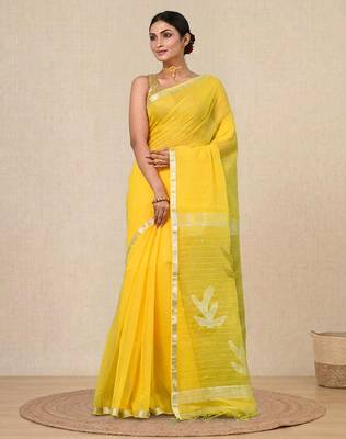 yellow sequin work resham silk blend soft saree 1