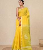 yellow sequin work resham silk blend soft saree