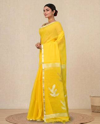 yellow sequin work resham silk blend soft saree 2