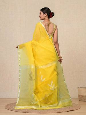 yellow sequin work resham silk blend soft saree 3