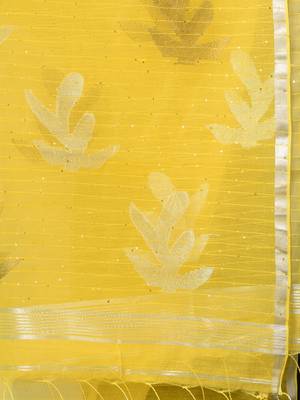 yellow sequin work resham silk blend soft saree 4