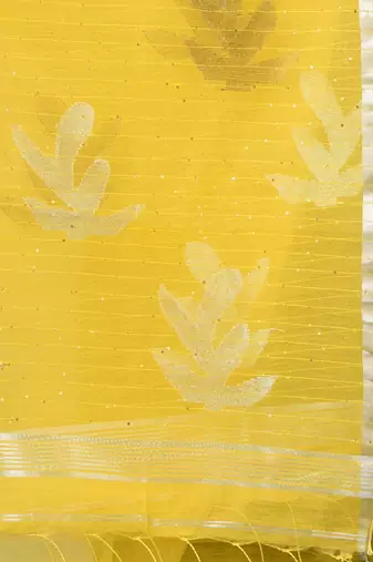 yellow sequin work resham silk blend soft saree