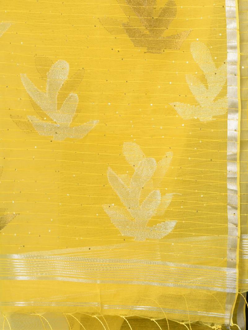 yellow sequin work resham silk blend soft saree