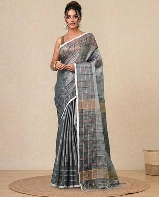 Silver solid rasham tissue soft saree 1