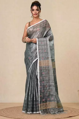 Silver solid rasham tissue soft saree