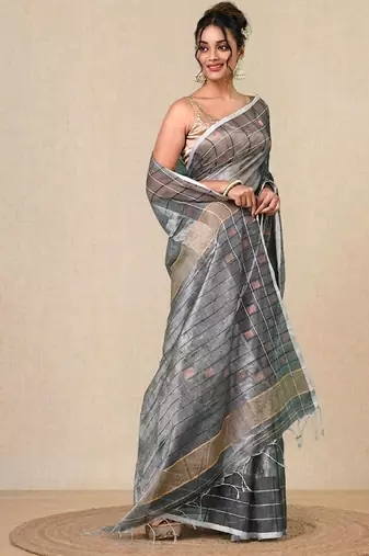 Silver solid rasham tissue soft saree