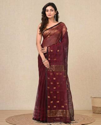 maroon solid resham silk blend soft saree 1