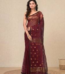 maroon solid resham silk blend soft saree