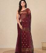 maroon solid resham silk blend soft saree