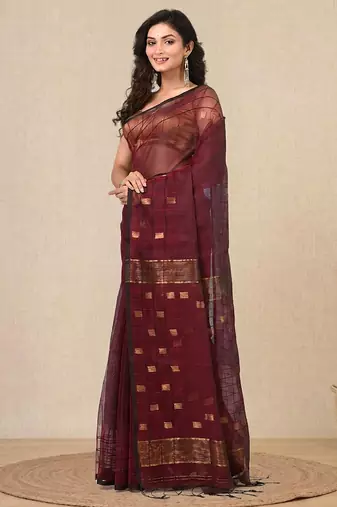 maroon solid resham silk blend soft saree