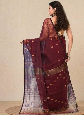 maroon solid resham silk blend soft saree 3