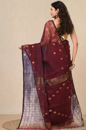 maroon solid resham silk blend soft saree