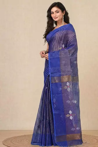 Blue stripes tissue soft saree